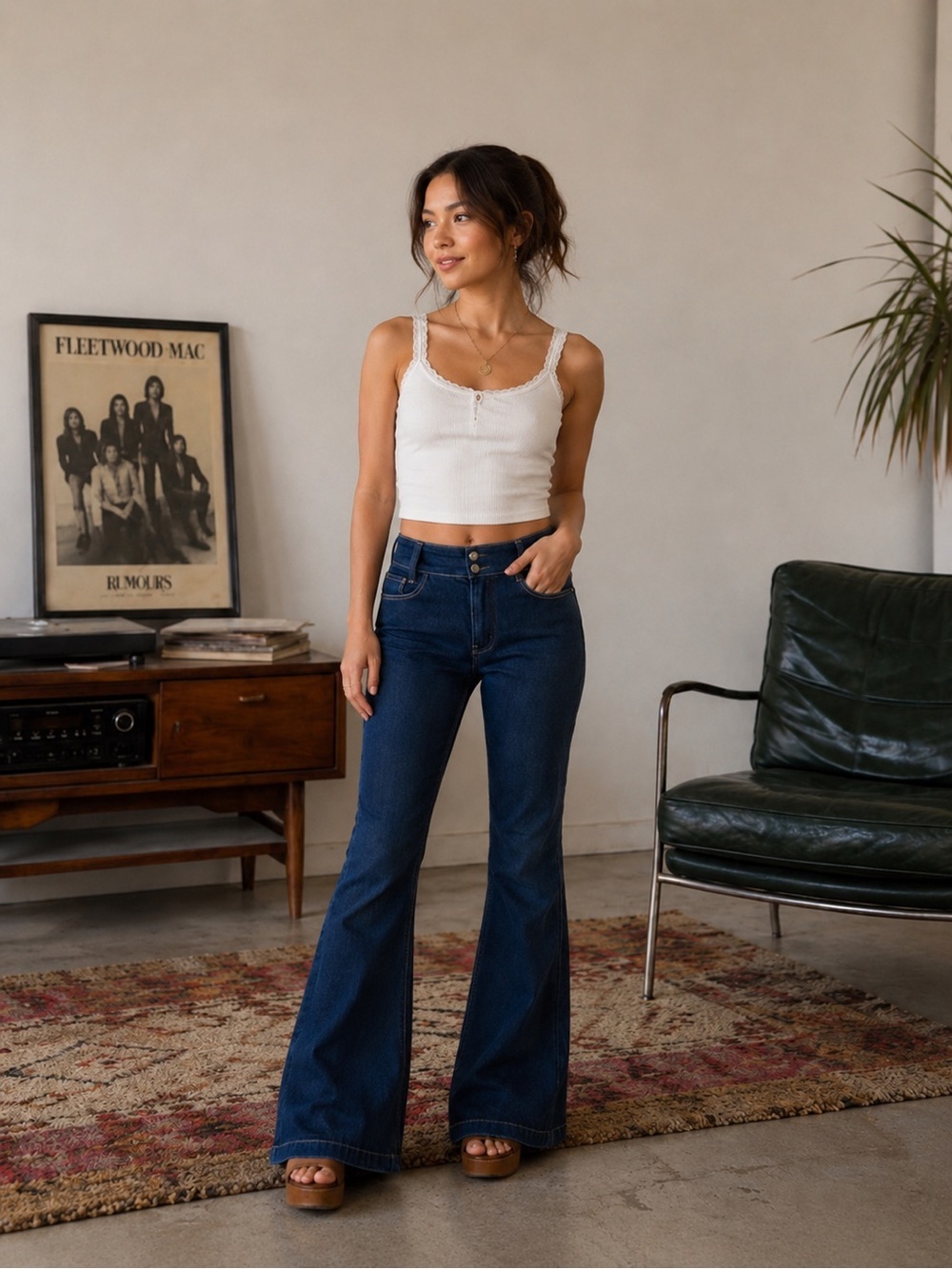 Source Unknown Vintage 70s Dark Blue Flare Pants Size S Disco Retro Bell Bottoms